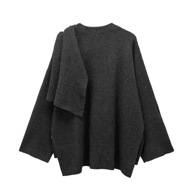 Katja | Asymmetrische cardigan met sjaal - Wintercape voor dames