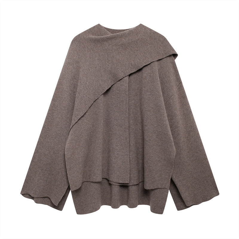 Katja | Asymmetrische cardigan met sjaal - Wintercape voor dames