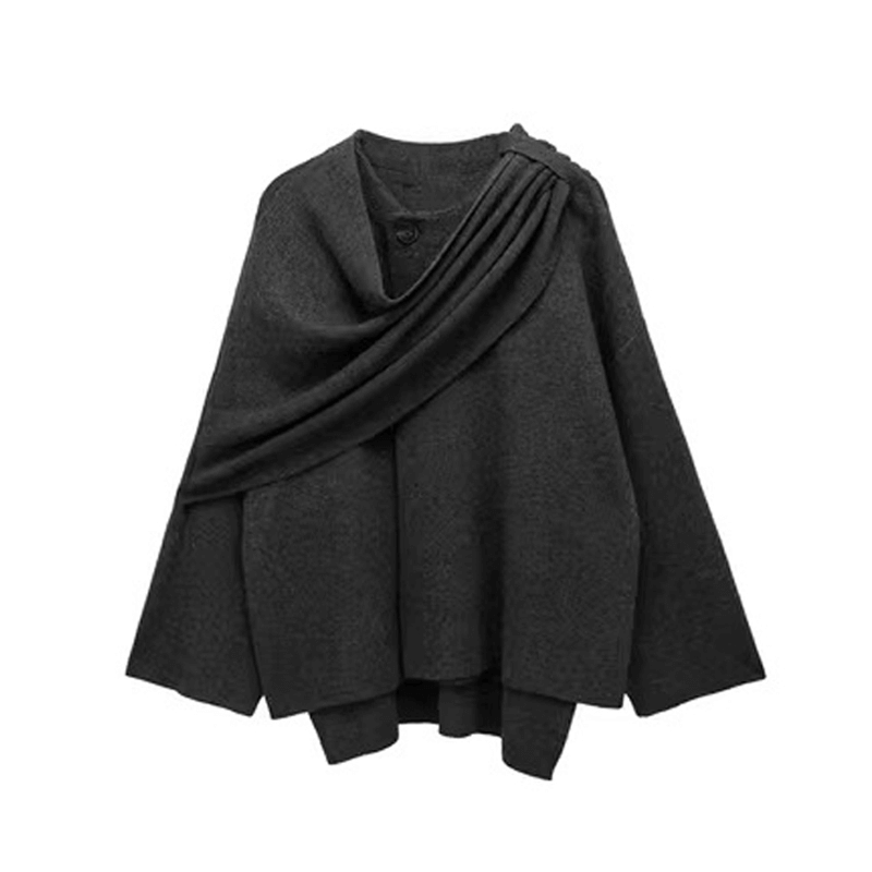 Katja | Asymmetrische cardigan met sjaal - Wintercape voor dames