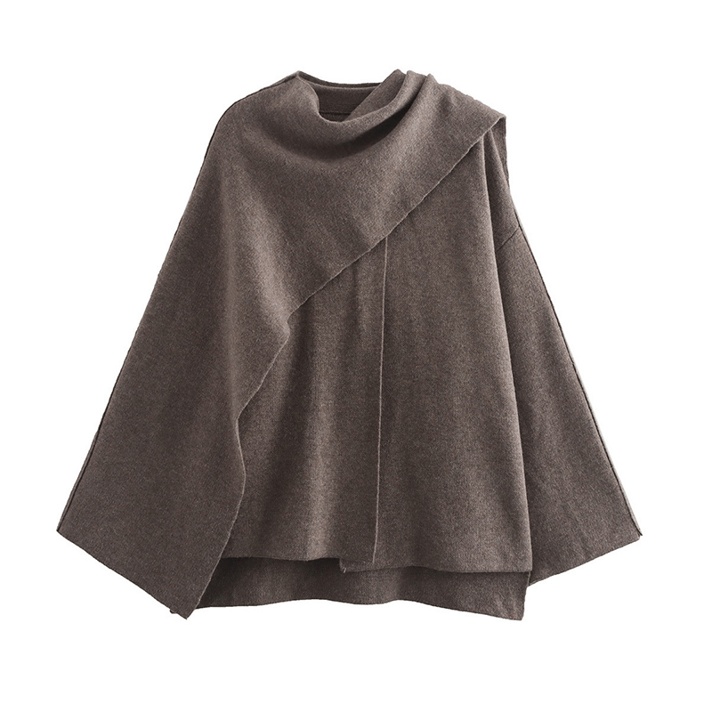 Katja | Asymmetrische cardigan met sjaal - Wintercape voor dames